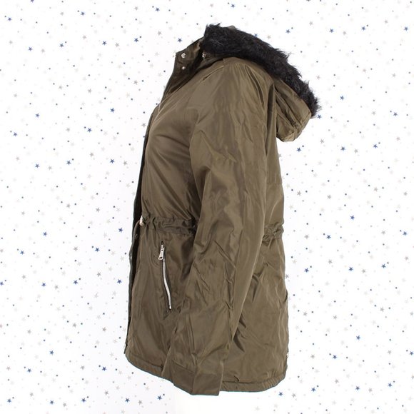 Olive Fur lined Hood Anorak Parka Padded Jacket - Picture 5 of 13